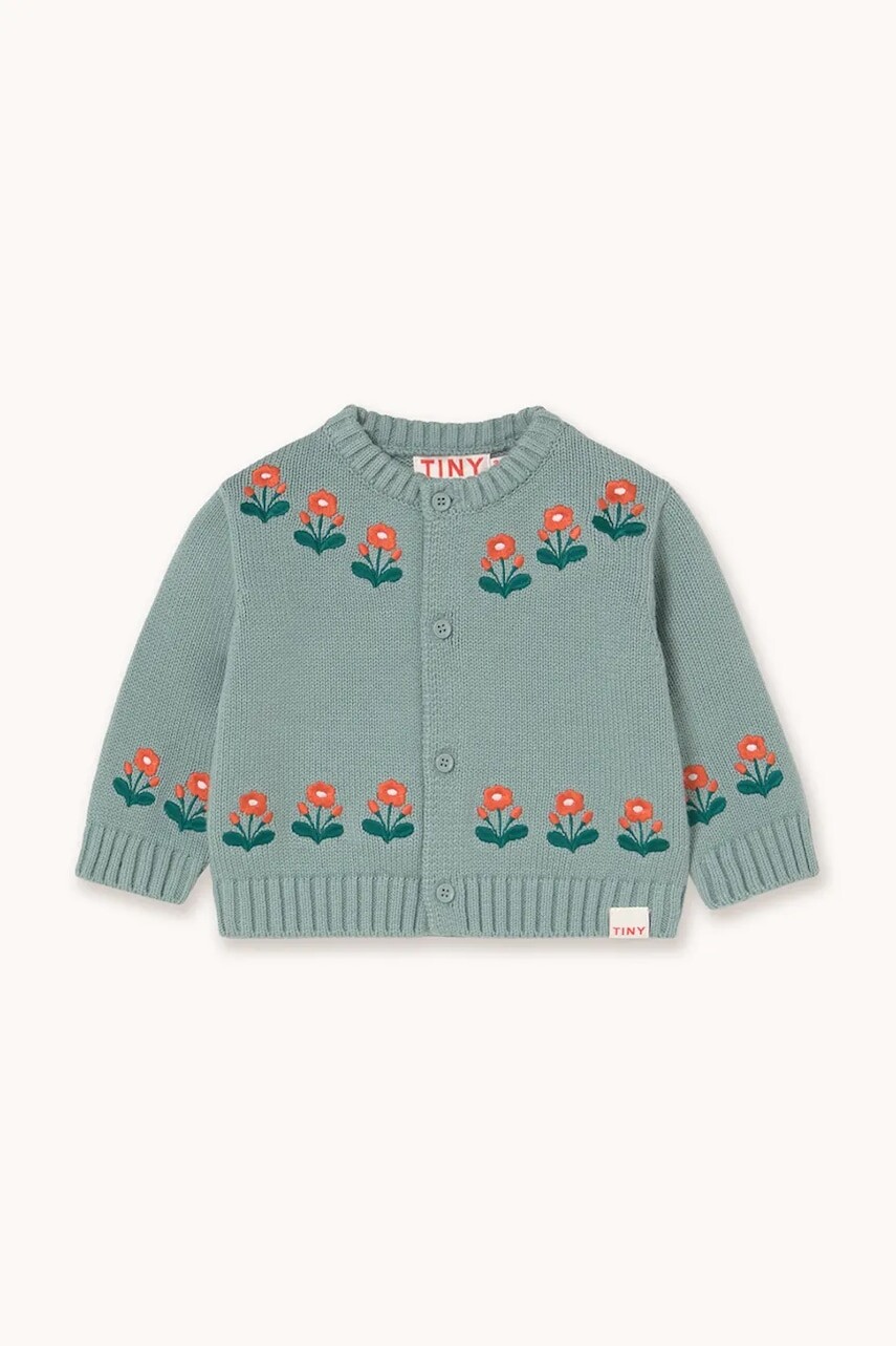 Kardigán pre bábätká Tinycottons FLOWERS BABY CARDIGAN modrá farba, AW25-103