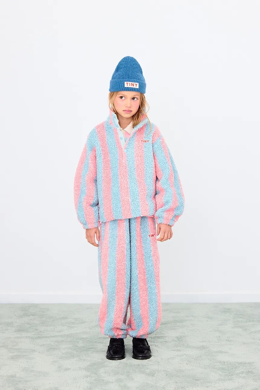 Detské tepláky Tinycottons STRIPES SHERPA SWEATPANT modrá farba, AW25-373