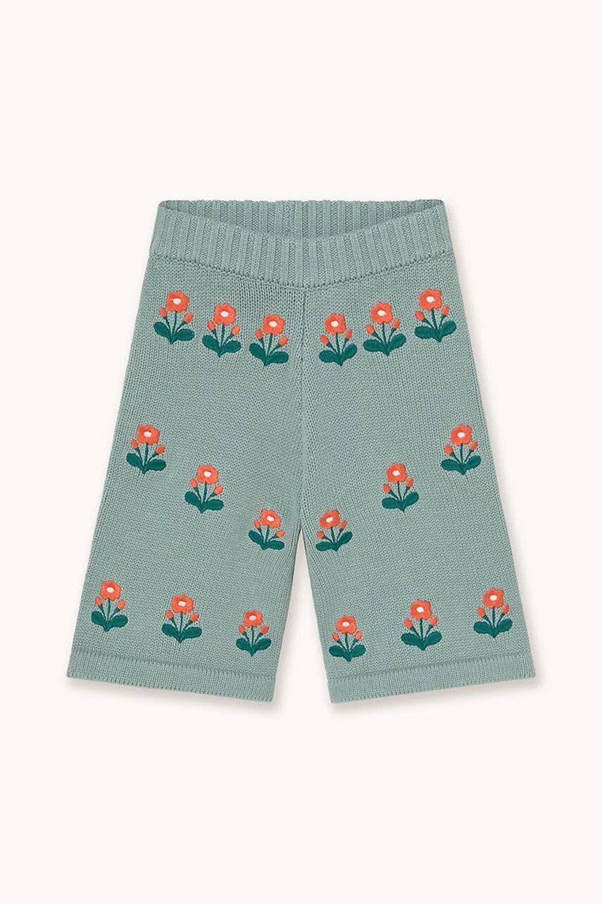 Nohavice pre bábätká Tinycottons FLOWERS BABY KNITTED PANT modrá farba, AW25-104