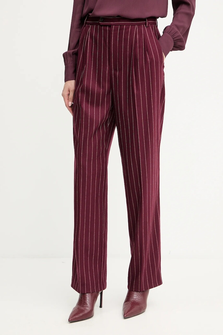 Vlnené nohavice MAX&Co. bordová farba, priliehavé, vysoký pás, 2528136022200