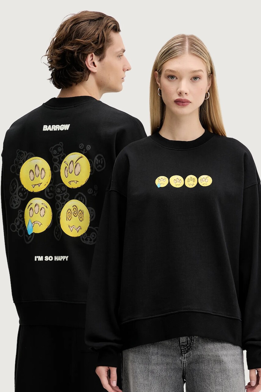 Bavlnená mikina Barrow čierna farba, s potlačou, F5BWUASW083