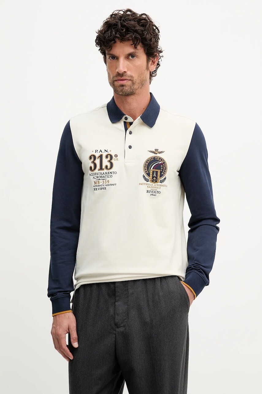 Tričko s dlhým rukávom Aeronautica Militare béžová farba, vzorované, PO1890UP00400