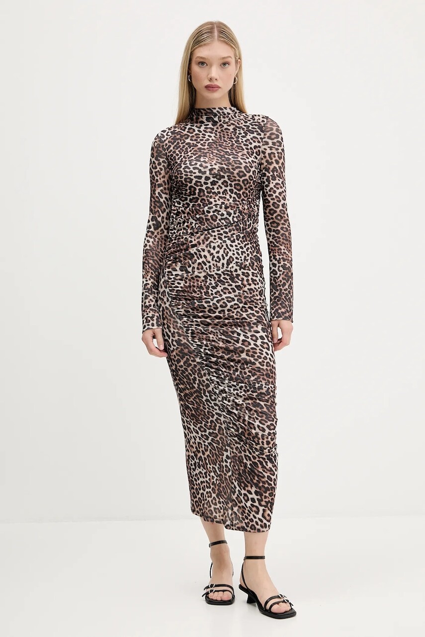 Šaty HUGO hnedá farba, maxi, priliehavé, 50546239