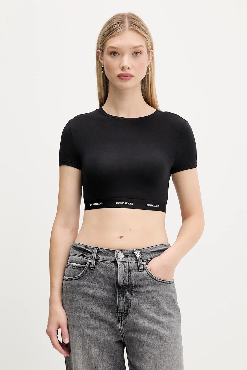 Tričko Guess Jeans dámske, čierna farba, W5YZ02 KBBU1