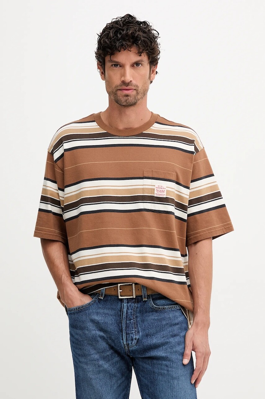 Bavlnené tričko Levi's pánske, hnedá farba, vzorované, A5850