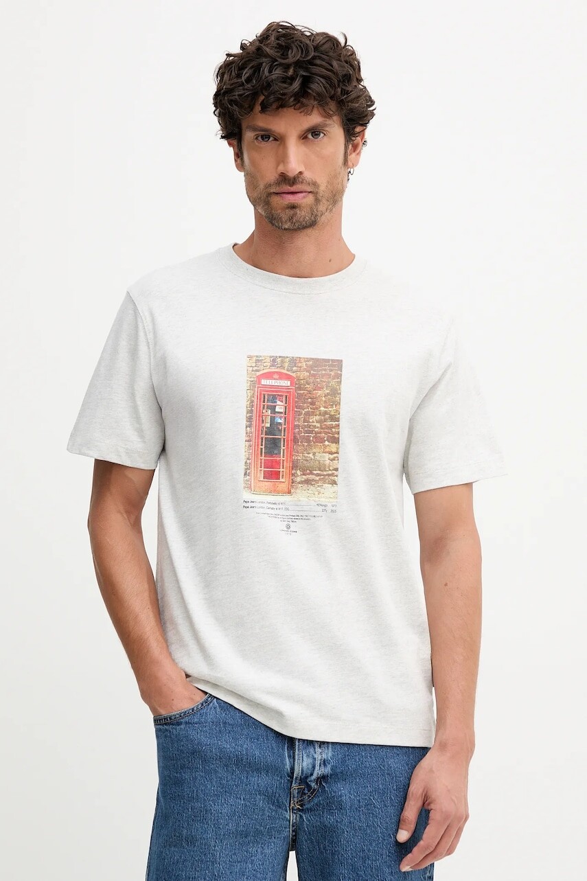 Bavlnené tričko Pepe Jeans pánske, šedá farba, s potlačou, PM5010102