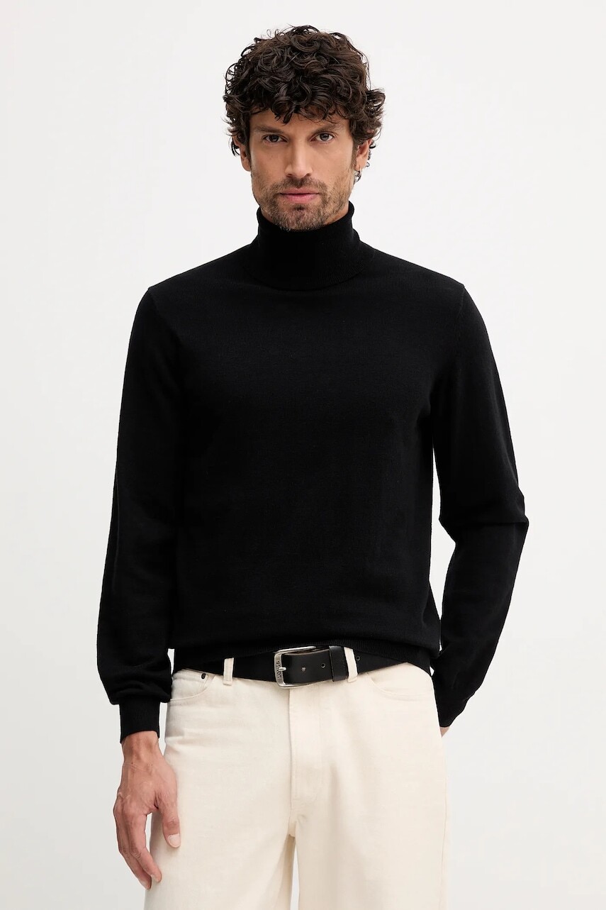 Sveter s prímesou kašmíru Geox čierna farba, ľahký, s rolákom, M5670E T3298