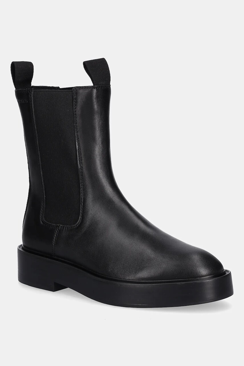 Kožené topánky chelsea Calvin Klein CONVATE WELT CHELSEA LTH čierna farba, na plochom podpätku, YW0YW01905