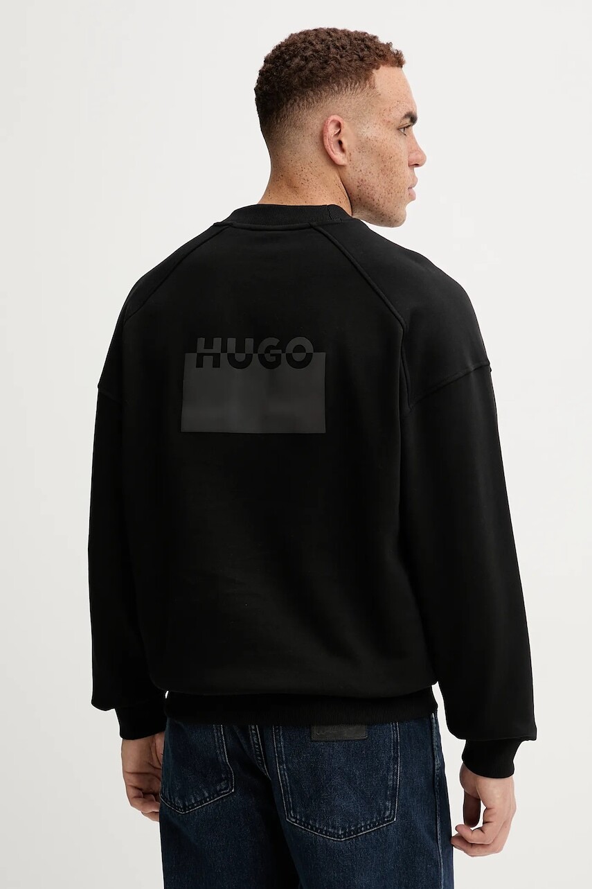 Bavlnená mikina HUGO čierna farba, s potlačou, 50546672