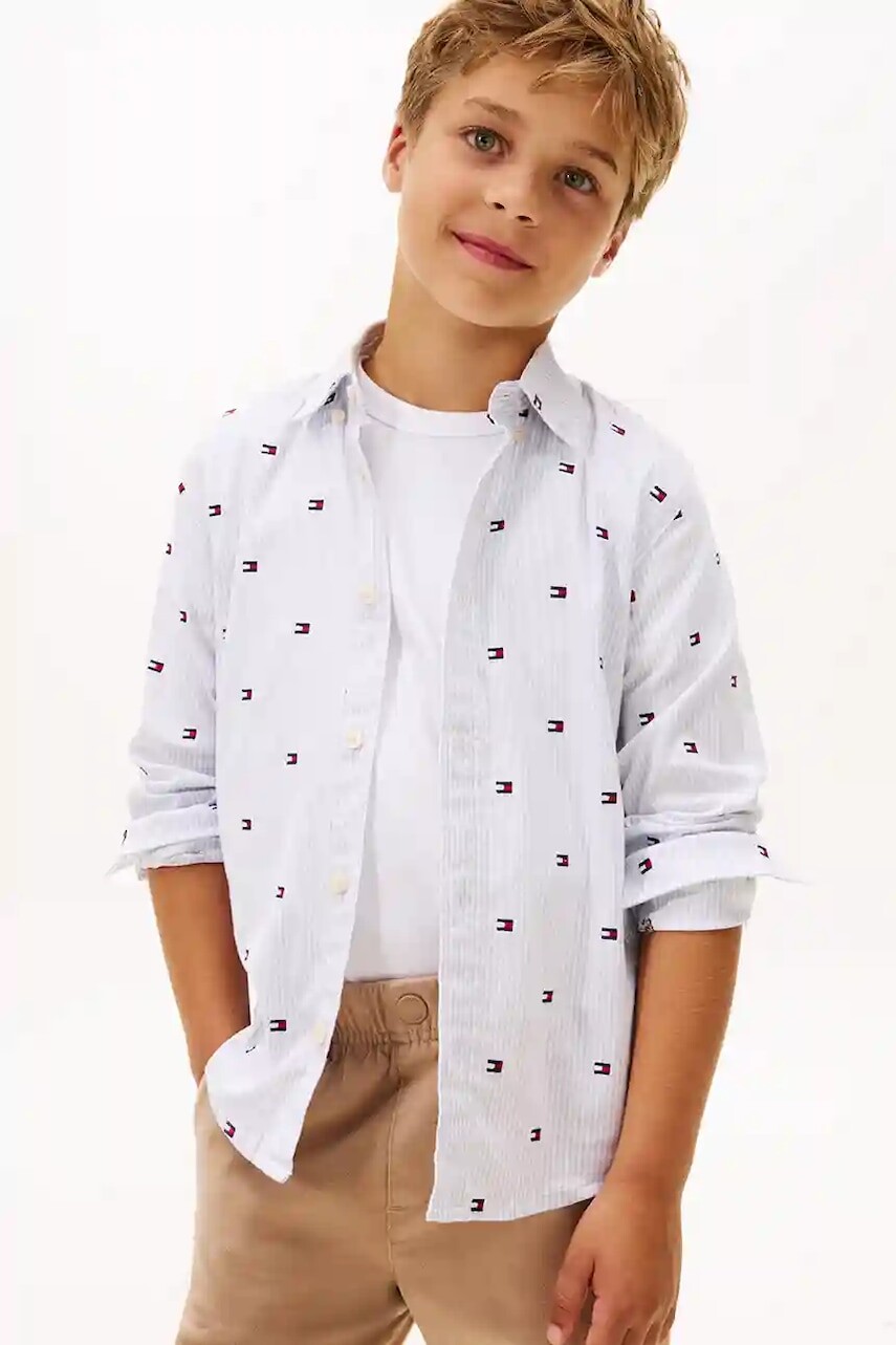 Detská košeľa Tommy Hilfiger modrá farba, KB0KB10178