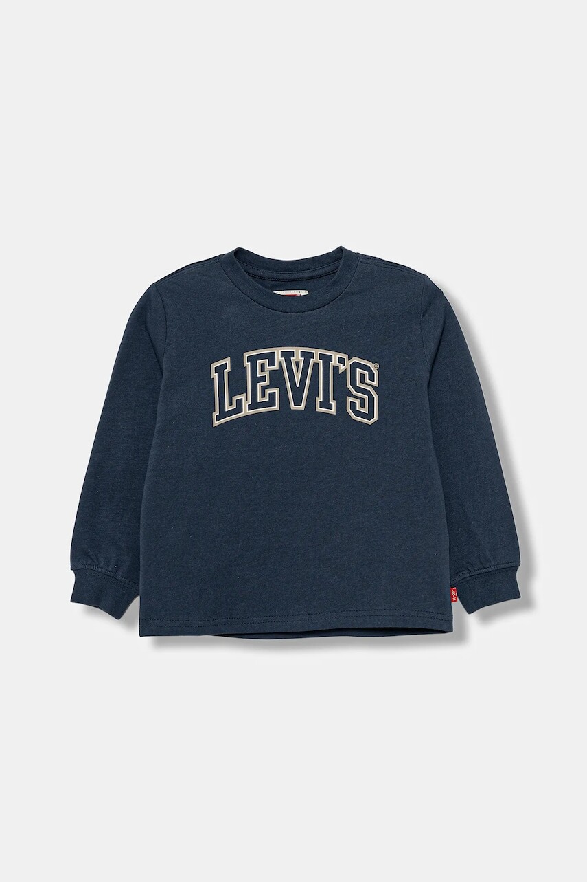 Detská bavlnená košeľa s dlhým rukávom Levi's COLLEGIATE LS TEE tmavomodrá farba, s potlačou, 8EP410