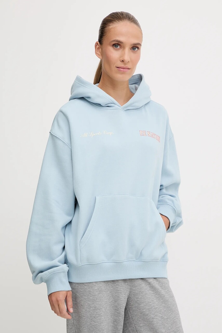 Bavlnená mikina P.E Nation Surge modrá farba, s kapucňou, s potlačou, 253H116