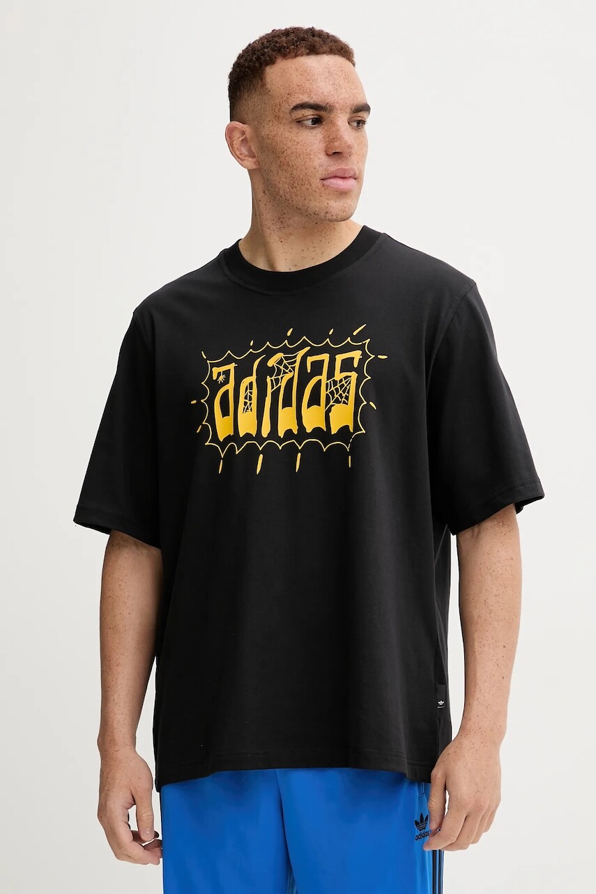 Bavlnené tričko adidas Originals Distressed Oversized Te pánske, čierna farba, s potlačou, JW0208