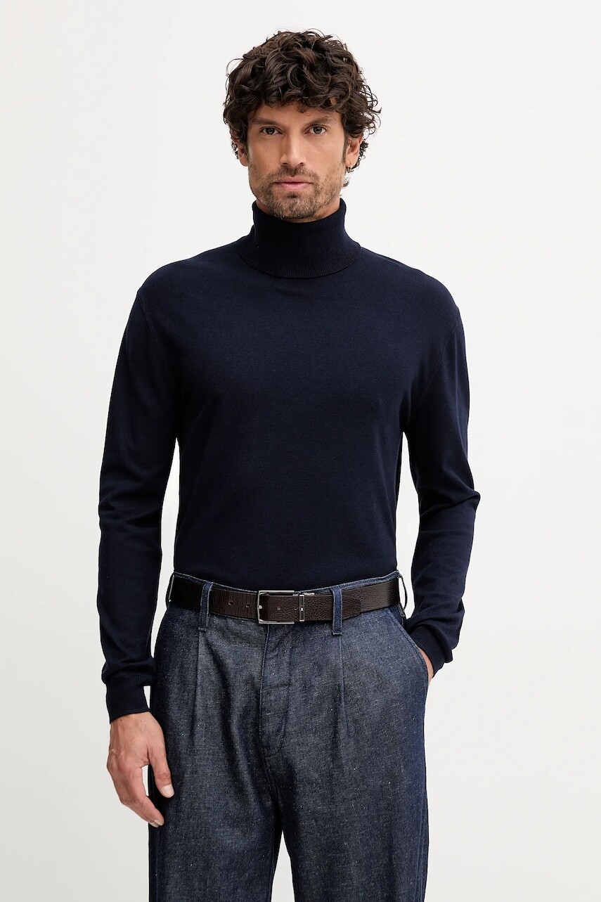 Sveter United Colors of Benetton tmavomodrá farba, ľahký, s rolákom, 110XU2025