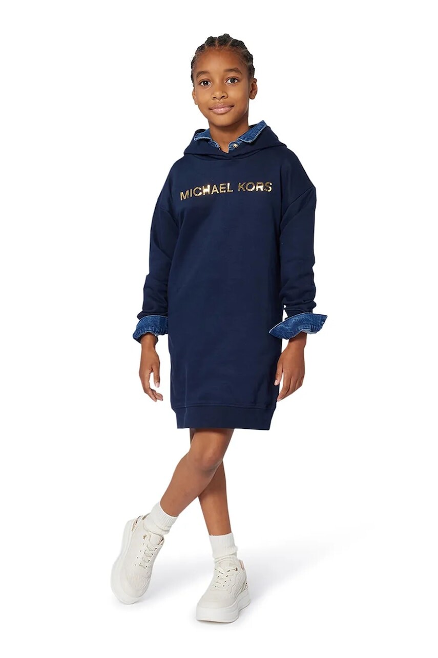 Dievčenské bavlnené šaty Michael Kors tmavomodrá farba, mini, oversize, R30479