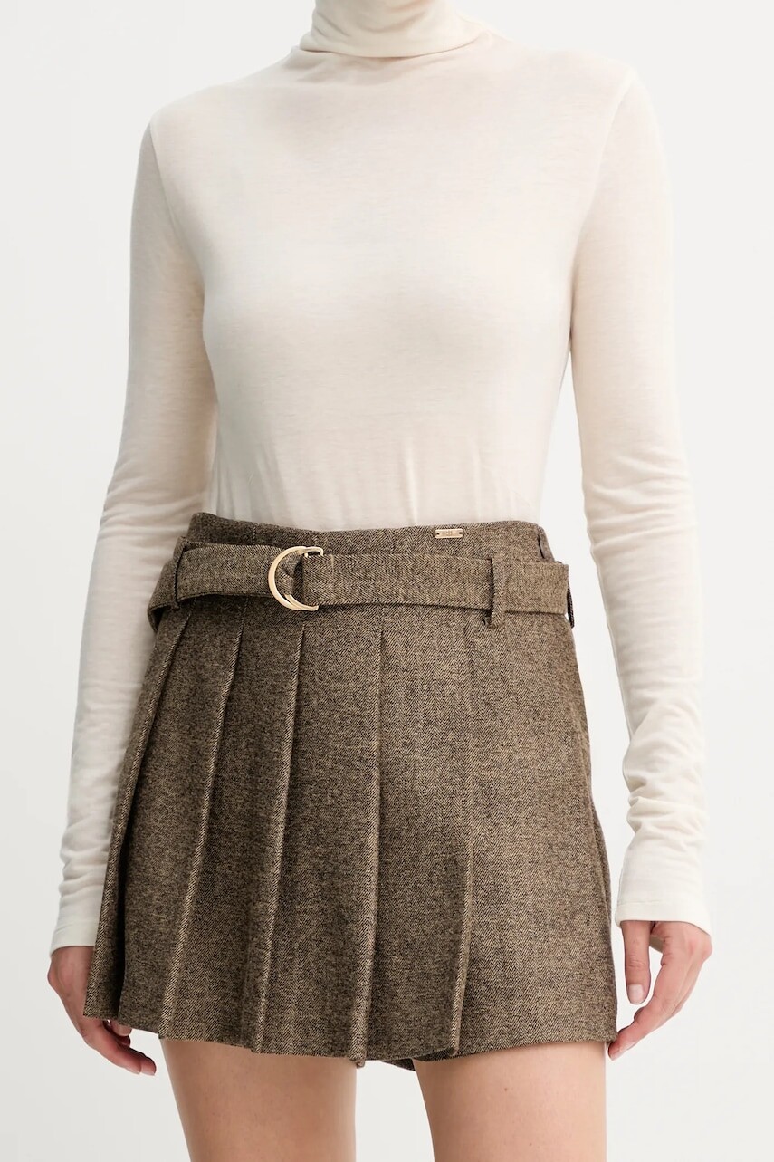 Sukňo-šortky Fracomina hnedá farba, jednofarebné, vysoký pás, FJ25WV6001W81601