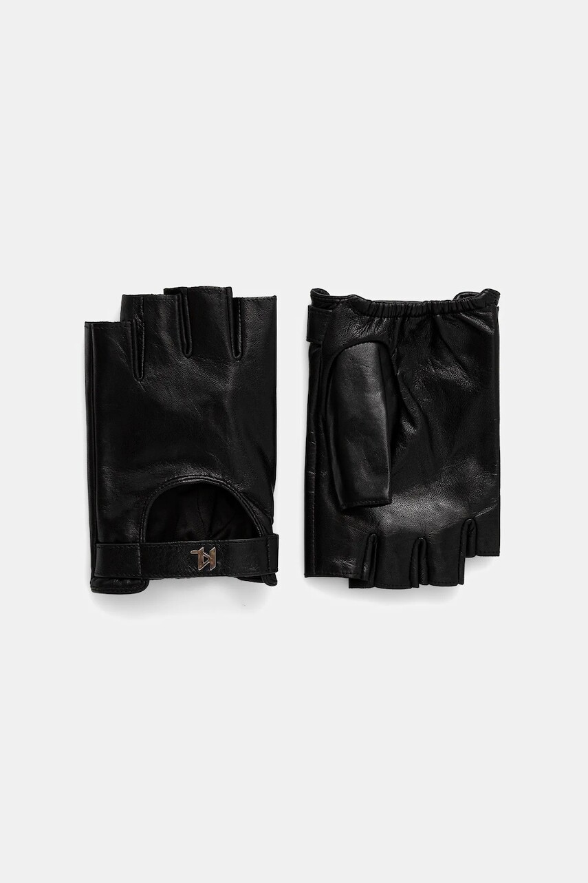 Kožené rukavice bez prstov Karl Lagerfeld čierna farba, A3M33073