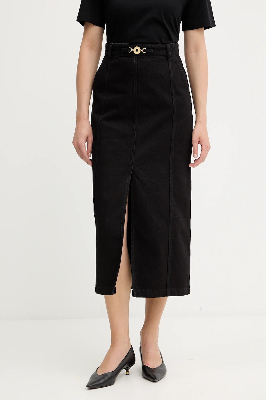 Rifľová sukňa Patou čierna farba, midi, rovný strih, SK0500081