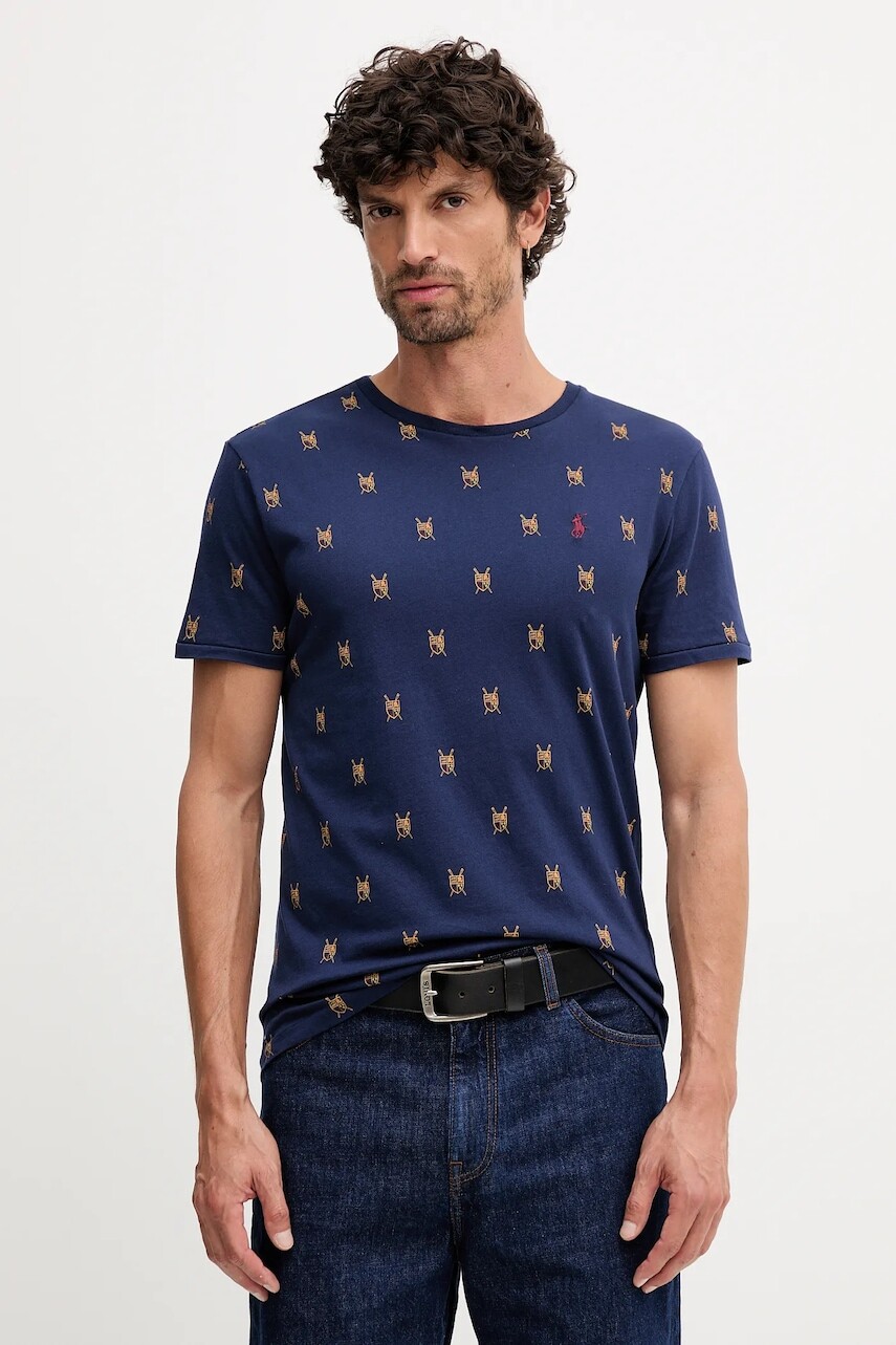 Bavlnené tričko Polo Ralph Lauren pánske, tmavomodrá farba, vzorované, 710P00081