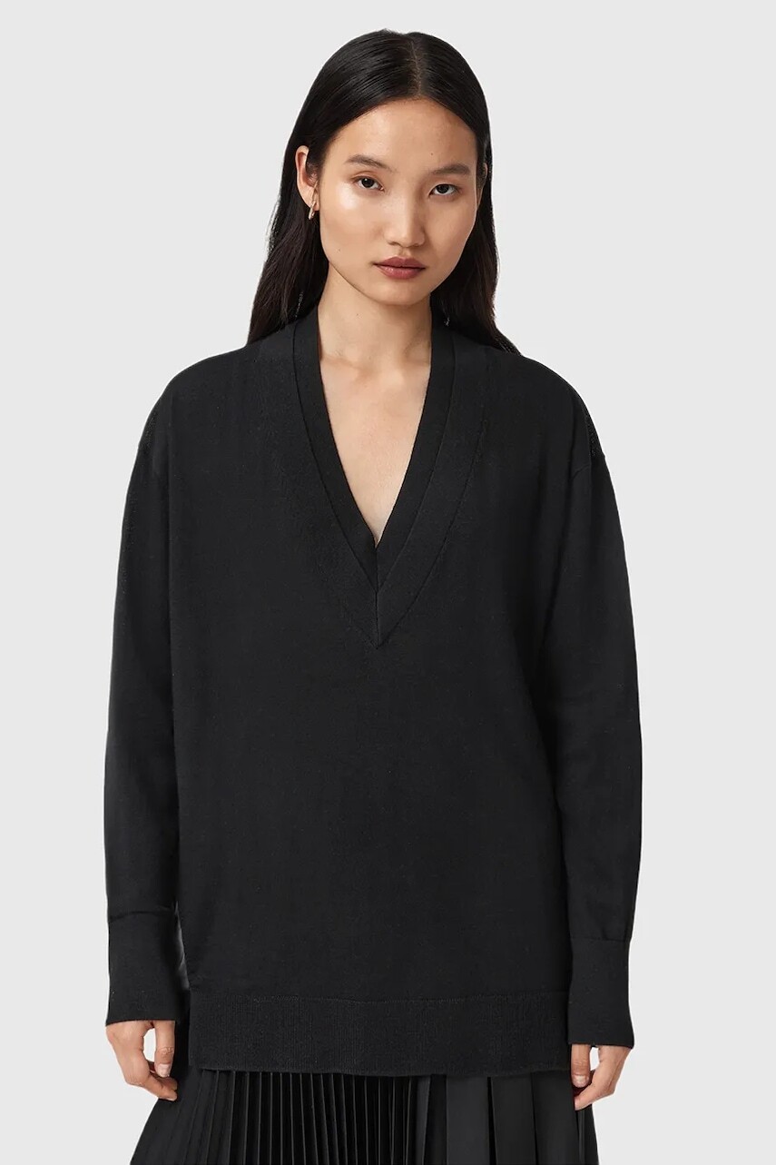 Sveter s prímesou vlny AllSaints BERN čierna farba, ľahký, W050KD