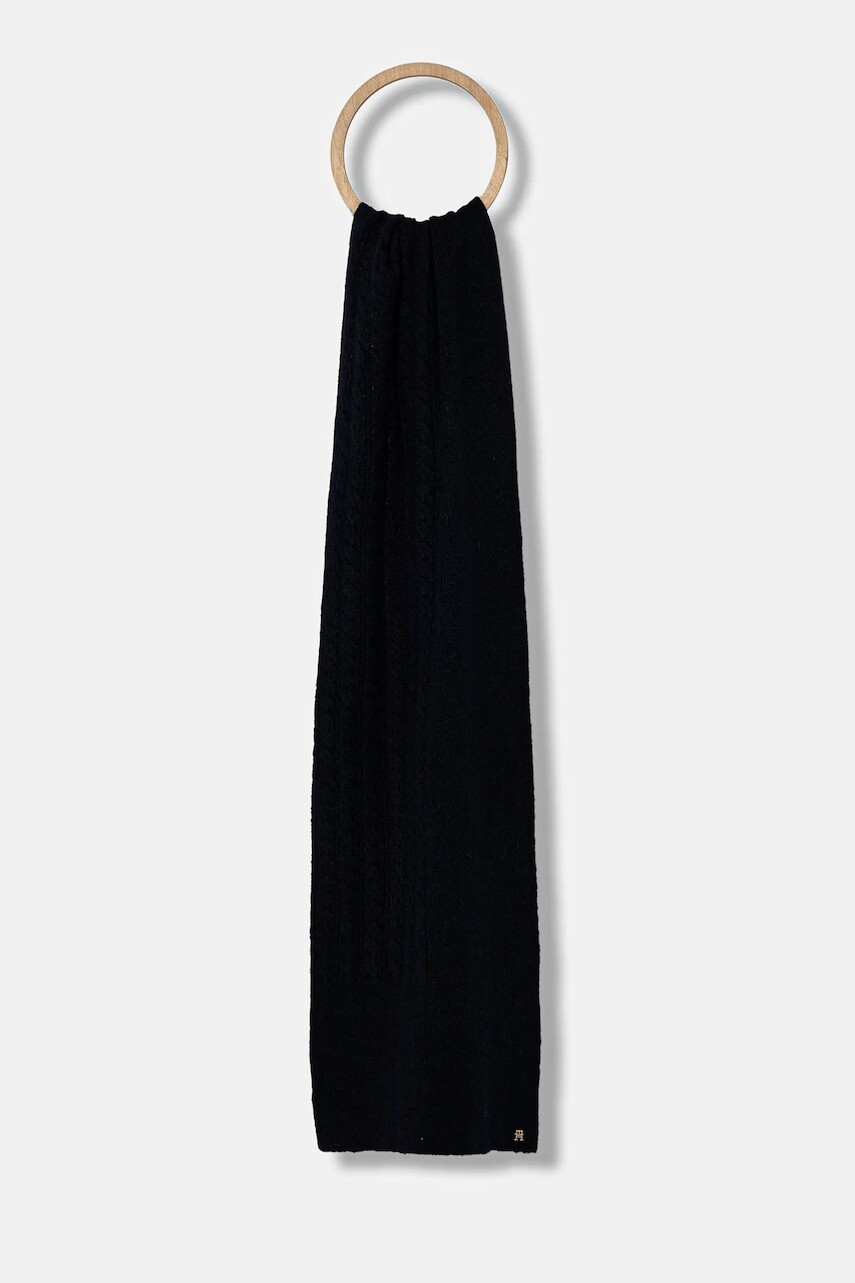 Šál s prímesou vlny Tommy Hilfiger tmavomodrá farba, jednofarebný, AW0AW17788