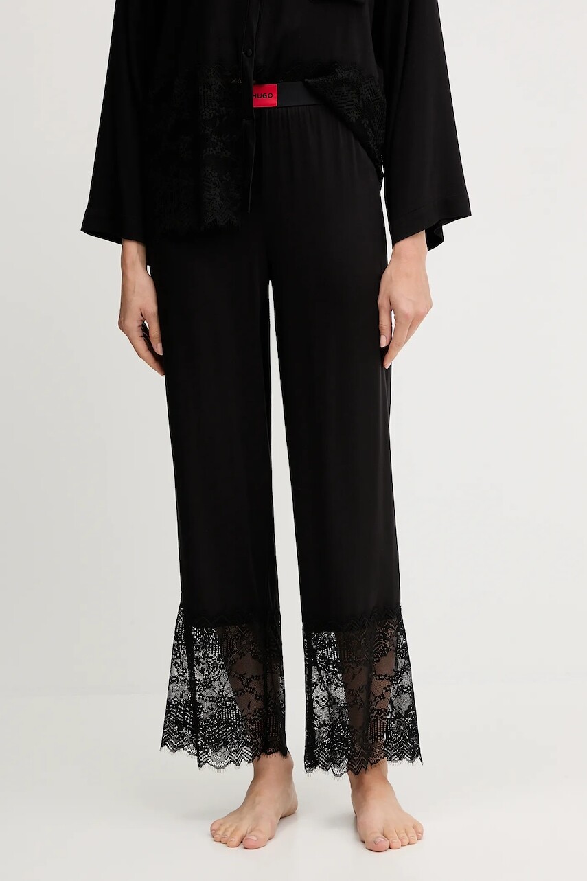 Pyžamové nohavice HUGO čierna farba, čipkované, 50549974