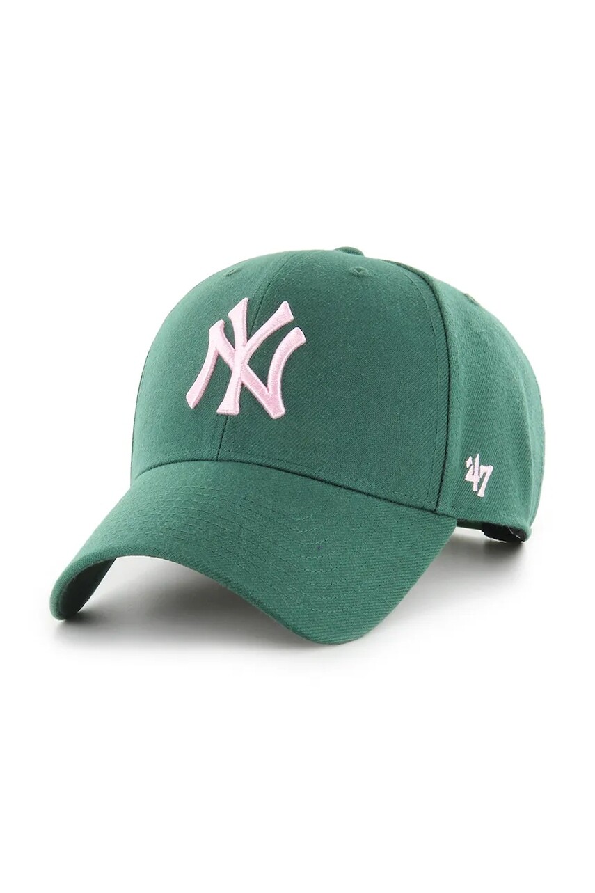 Čiapka s prímesou vlny 47 brand MLB New York Yankees zelená farba, B-MVPSP17WBP-DGE