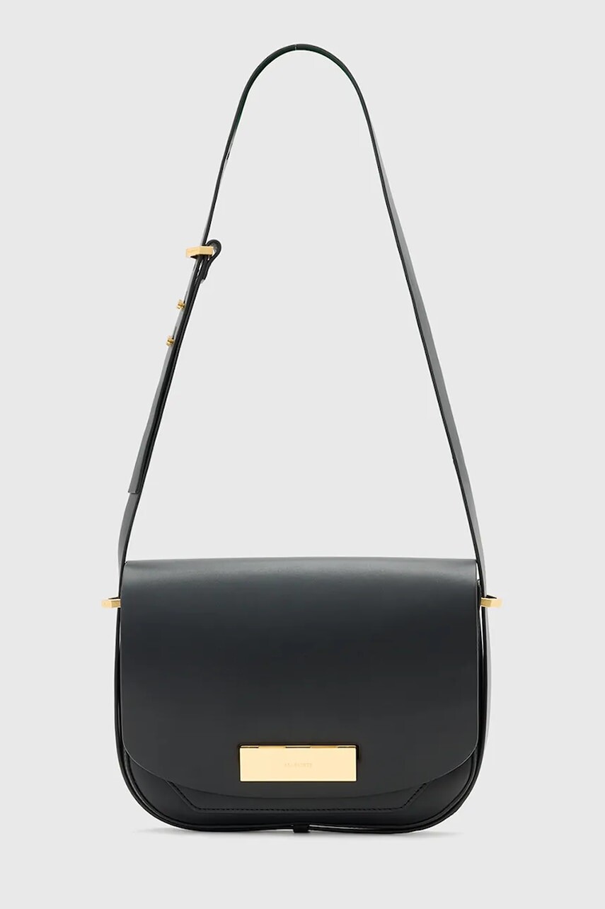 Kožená kabelka AllSaints ETTA čierna farba, W295XD