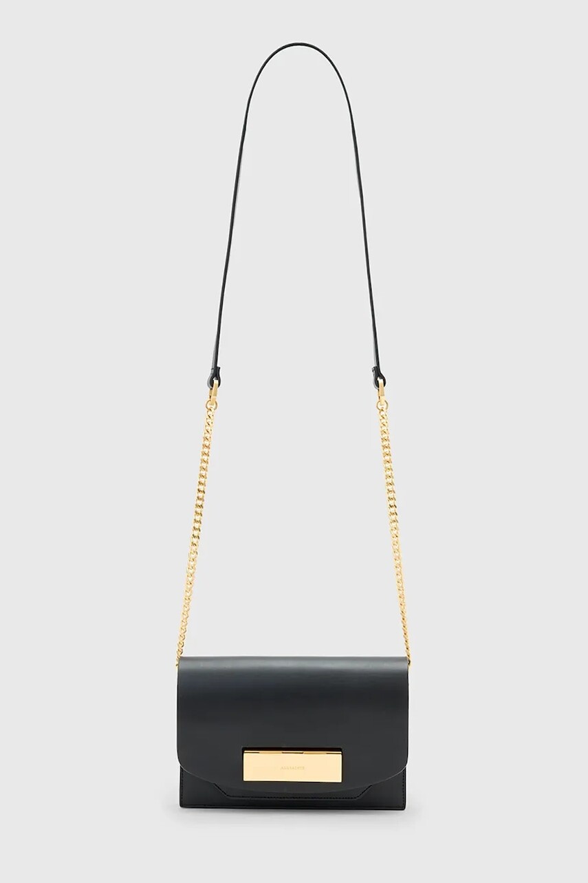 Kožená kabelka AllSaints ETTA čierna farba, W339XD