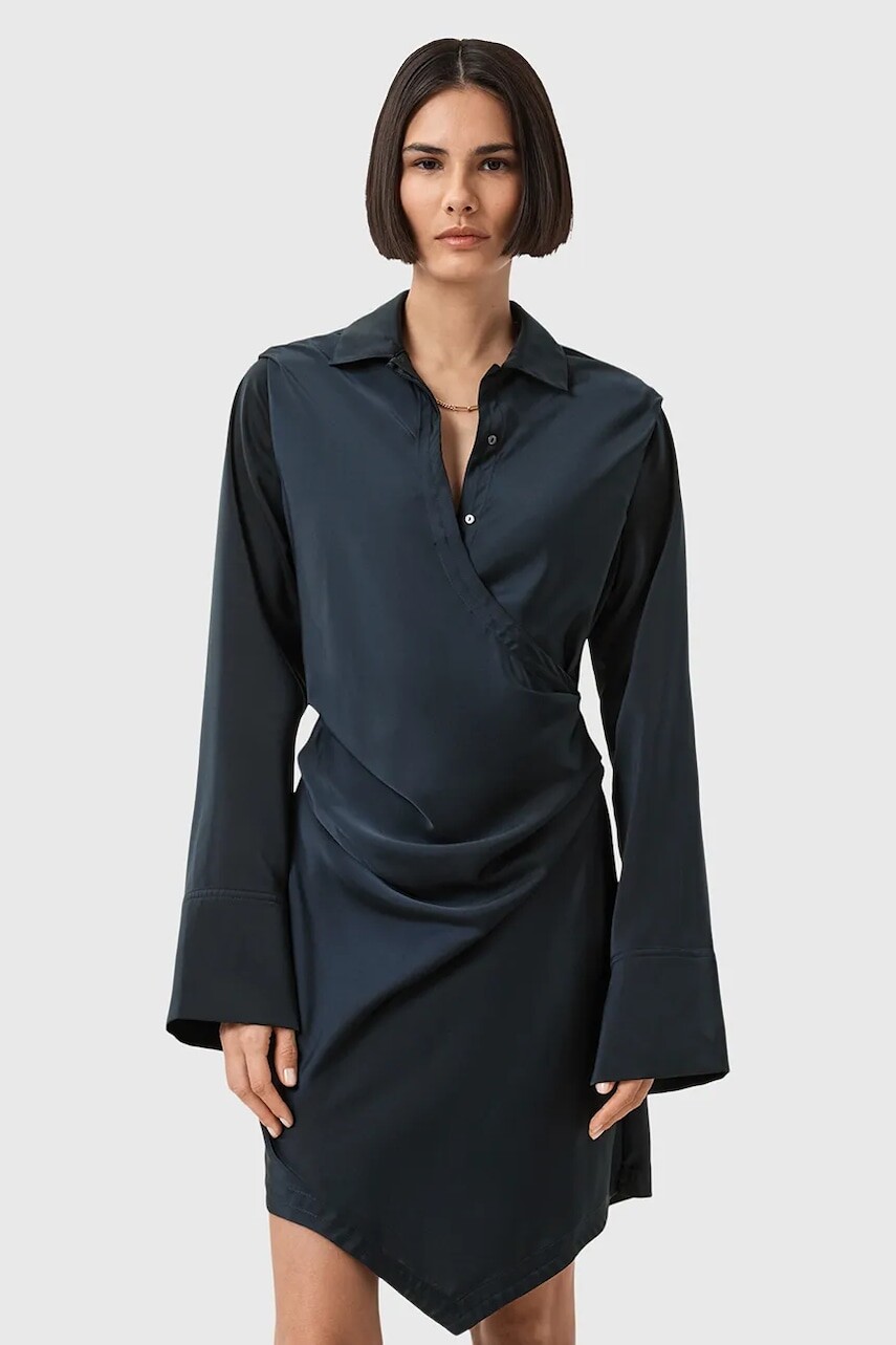 Šaty AllSaints TIRA tmavomodrá farba, mini, priliehavé, W013DD