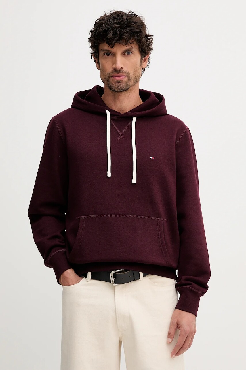 Mikina Tommy Hilfiger bordová farba, s kapucňou, jednofarebná, MW0MW39997