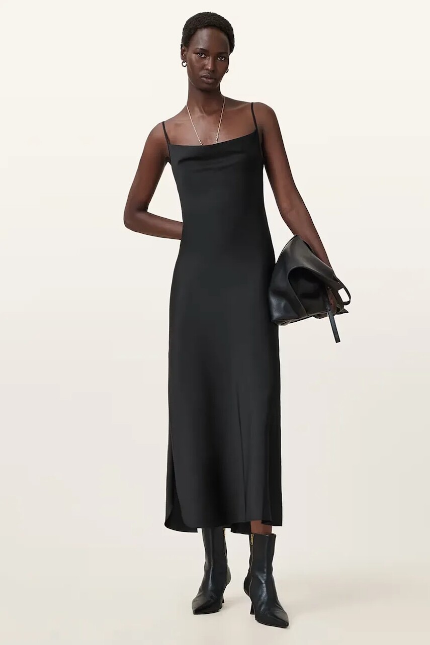 Šaty AllSaints HADLEY čierna farba, midi, priliehavé, W033DZ