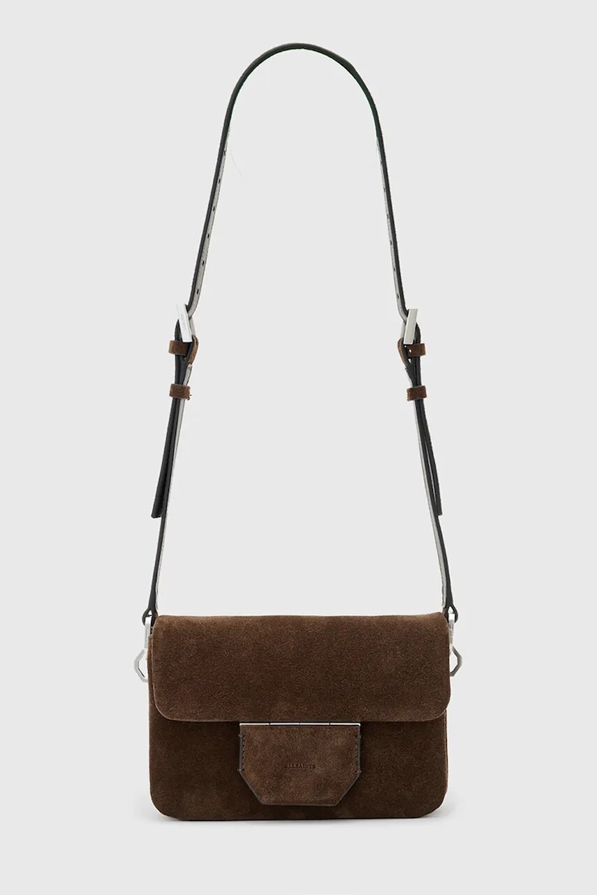 Semišová kabelka AllSaints JUPITER hnedá farba, W363XD