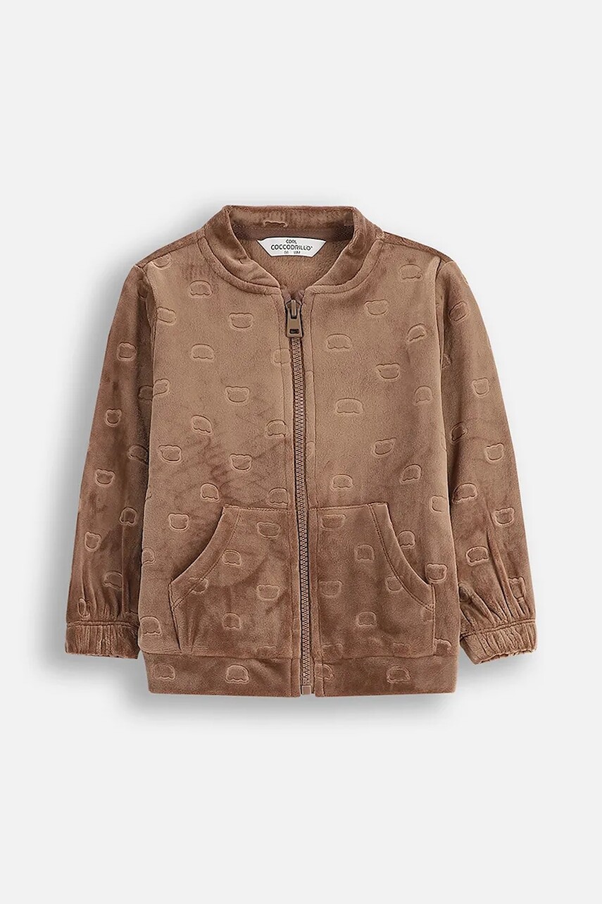 Detská velúrová mikina Coccodrillo hnedá farba, vzorovaná, FOREST FRIENDS BOY NEWBORN