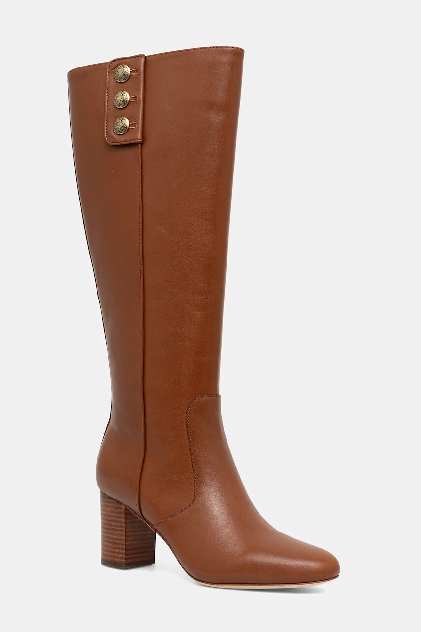 Kožené čižmy Lauren Ralph Lauren Kenndi Tl Hl hnedá farba, na podpätku, 802977889001