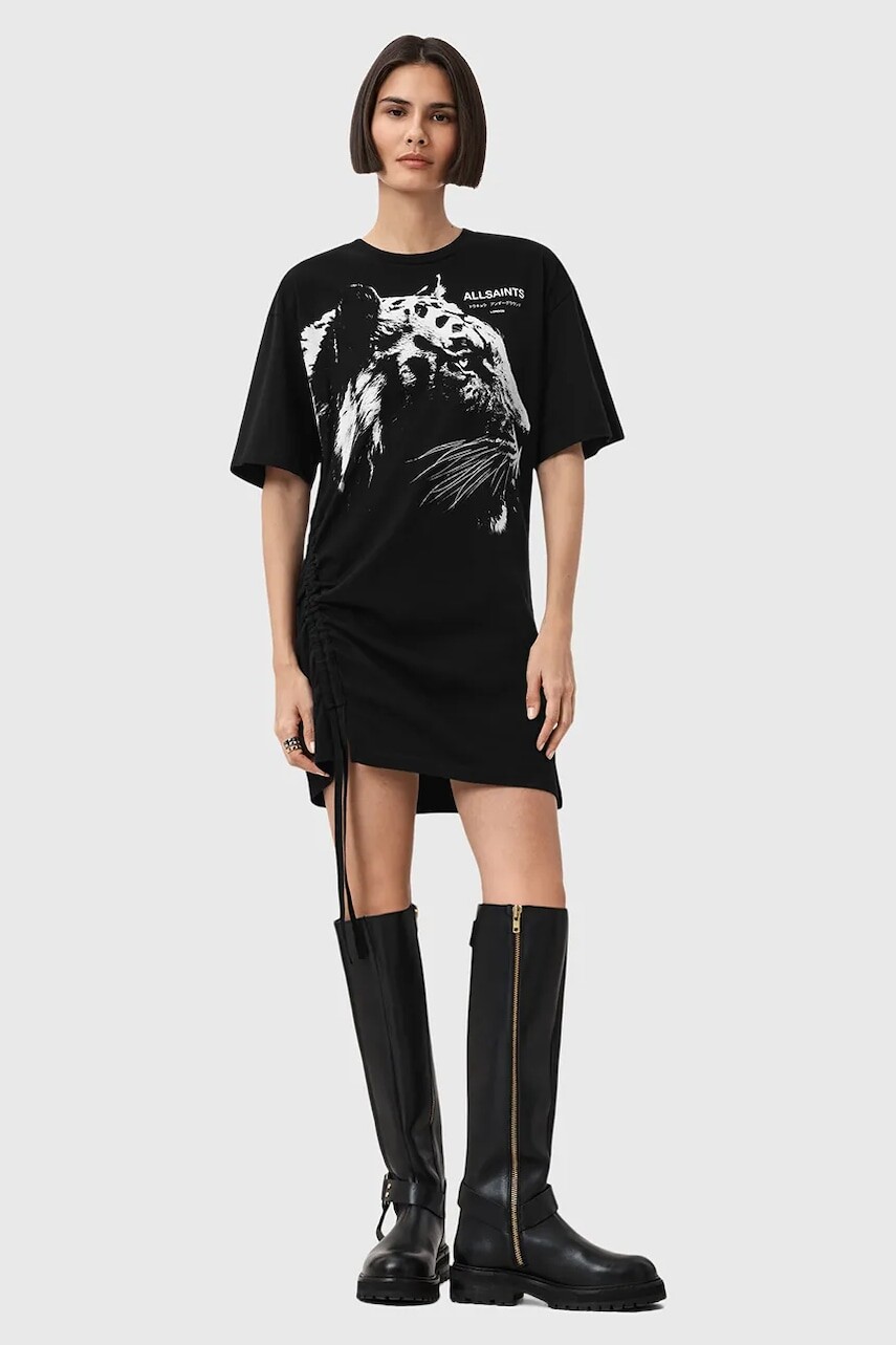 Bavlnené šaty AllSaints IVANA čierna farba, mini, oversize, W077DD