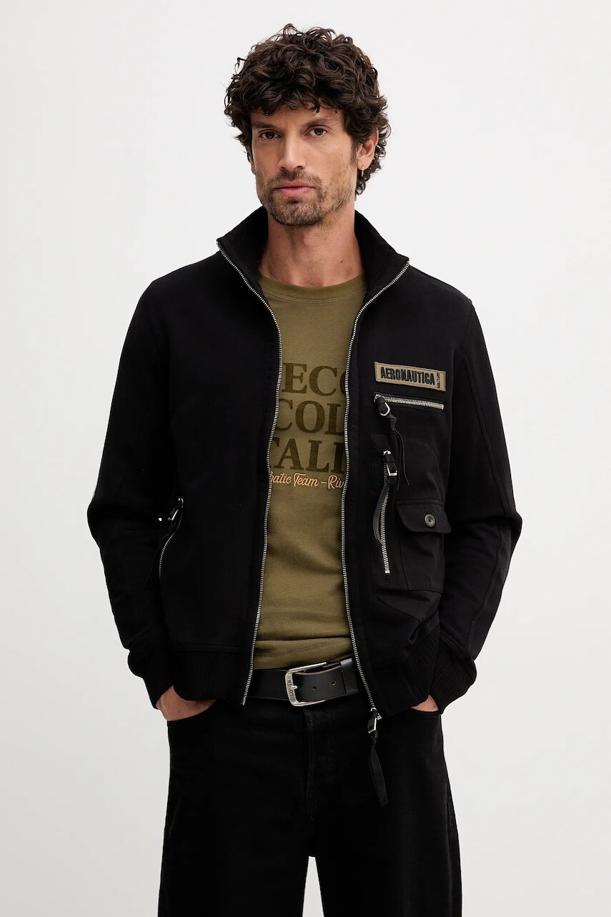 Mikina Aeronautica Militare čierna farba, s nášivkou, FE2069UF00668