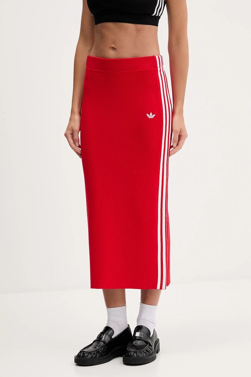 Sukňa adidas Originals Knit 3s červená farba, midi, rovný strih, JW2660