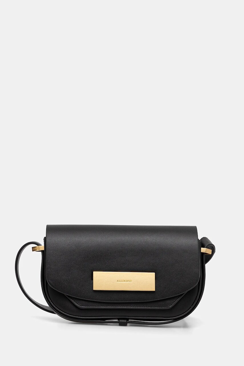 Kožená kabelka AllSaints ETTA čierna farba, W294XD