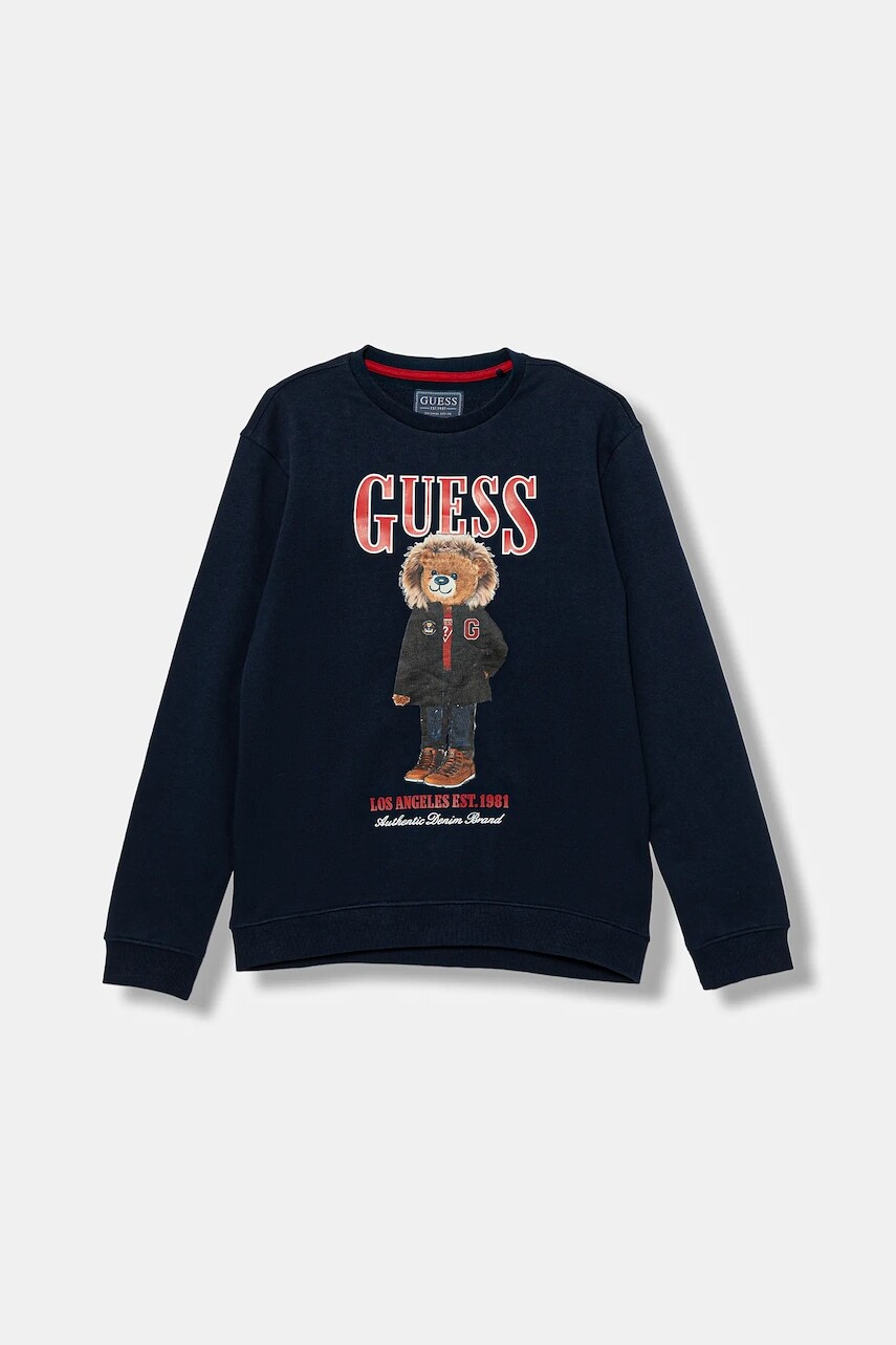 Detská bavlnená mikina Guess tmavomodrá farba, s potlačou, L5BQ07 KAD74