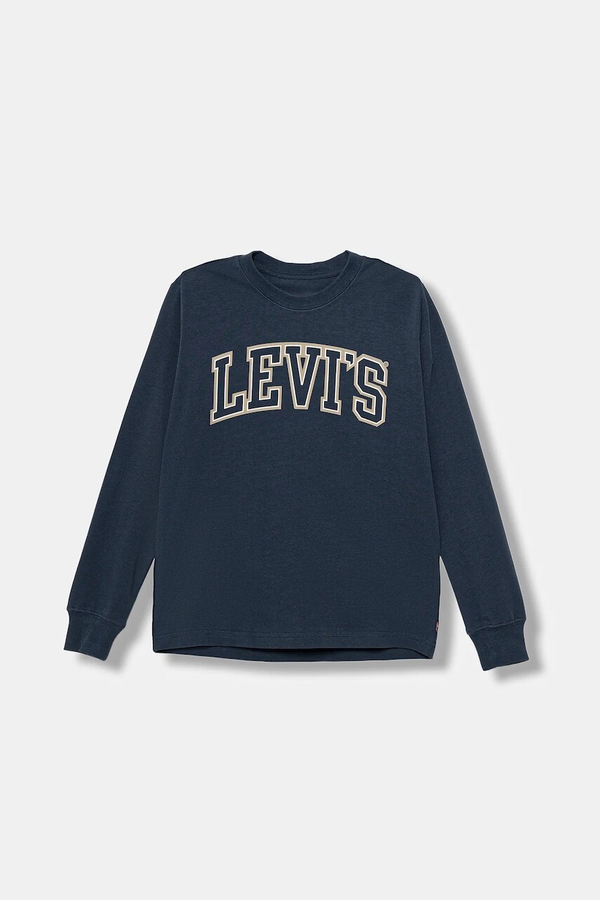 Detská bavlnená košeľa s dlhým rukávom Levi's COLLEGIATE LS TEE tmavomodrá farba, s potlačou, 9EP410