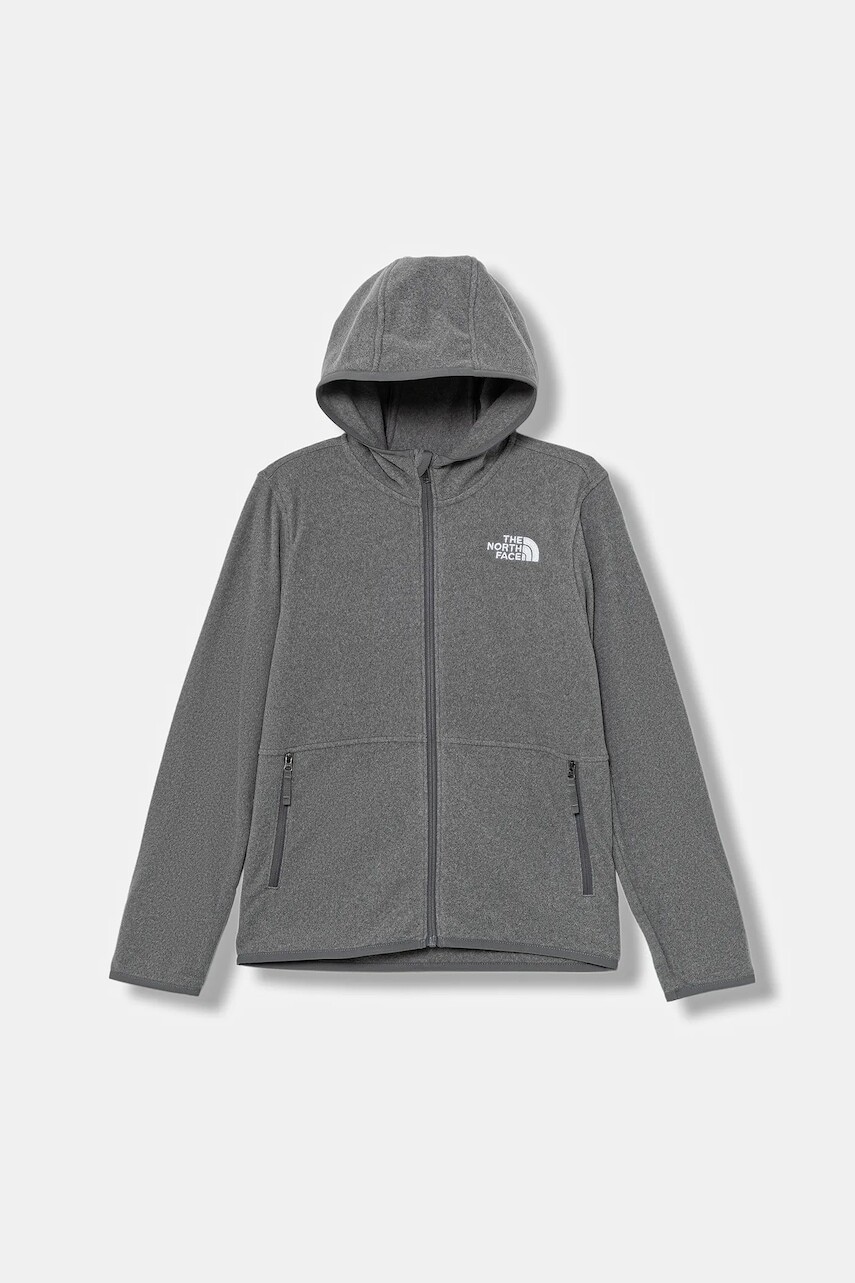 Detská mikina The North Face TEEN GLACIER FZ HOODIE šedá farba, s kapucňou, jednofarebná, NF0A8CVFCQI1