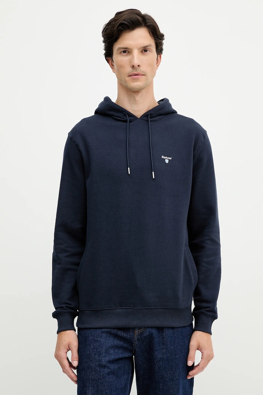 Bavlnená mikina Barbour BECKHILL tmavomodrá farba, s kapucňou, s nášivkou, MOL0717