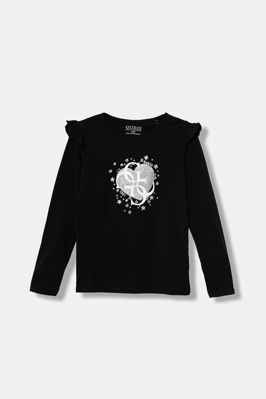Detské tričko s dlhým rukávom Guess čierna farba, K5BI02 J1314