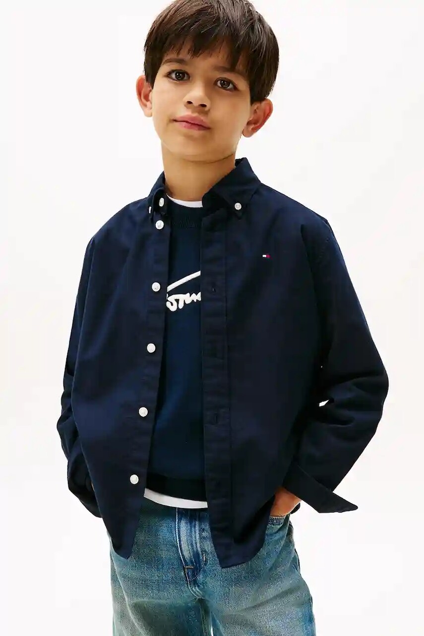 Detská košeľa Tommy Hilfiger tmavomodrá farba, KB0KB10192