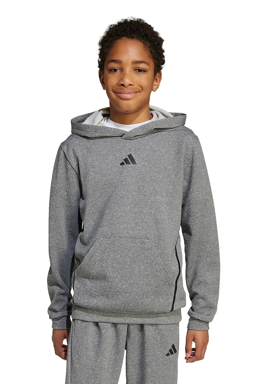 Detská mikina adidas šedá farba, s kapucňou, JW4976