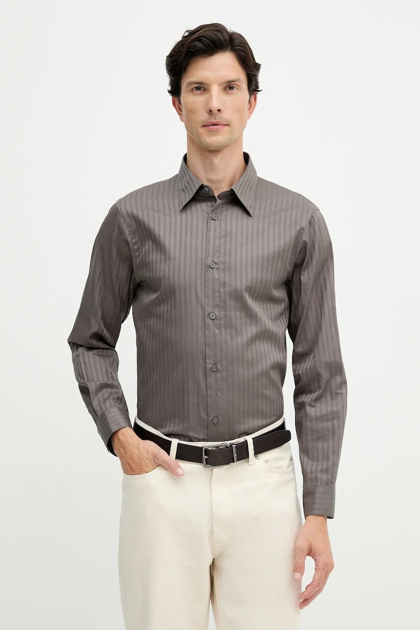 Bavlnená košeľa Armani Exchange šedá farba, regular, s klasickým golierom, XM001868 AF18836