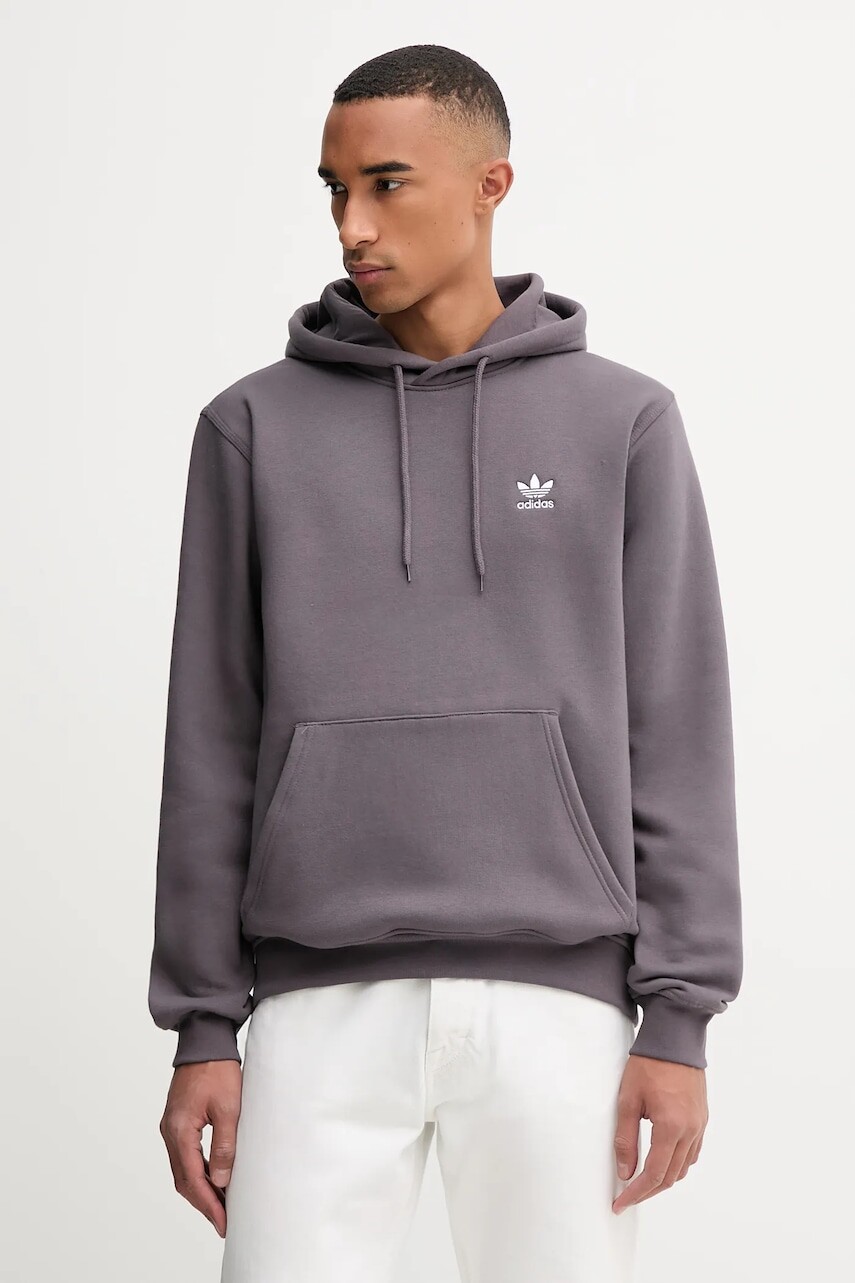 Mikina adidas Originals Trefoil Essentials šedá farba, s kapucňou, s nášivkou, JW1063