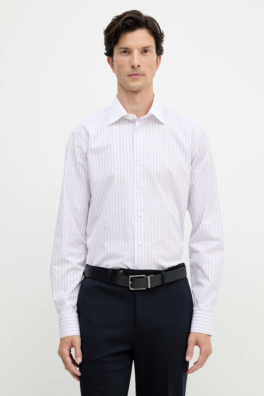 Bavlnená košeľa Eton ružová farba, slim, s klasickým golierom, 100013972