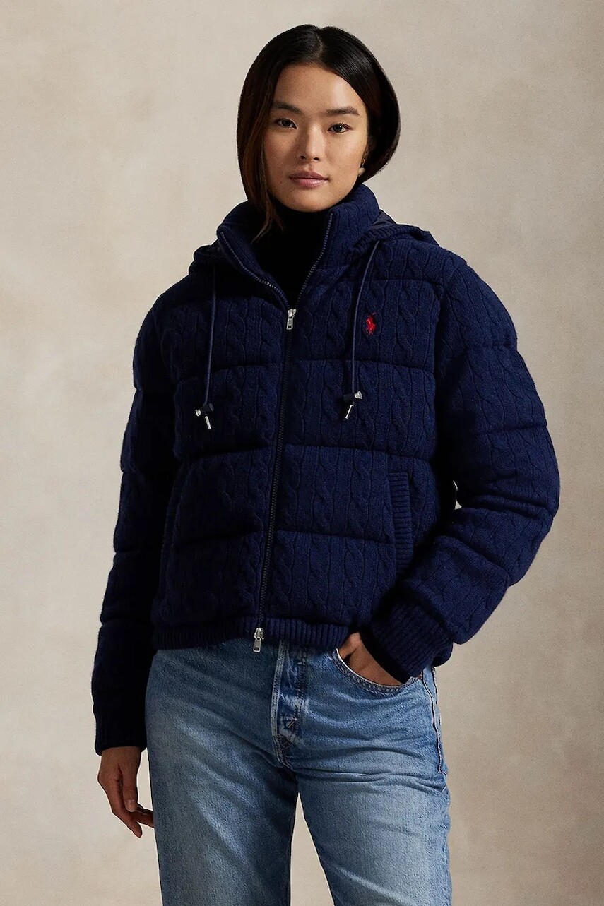 Vlnená bunda Polo Ralph Lauren tmavomodrá farba, zimná, oversize, 211A92614